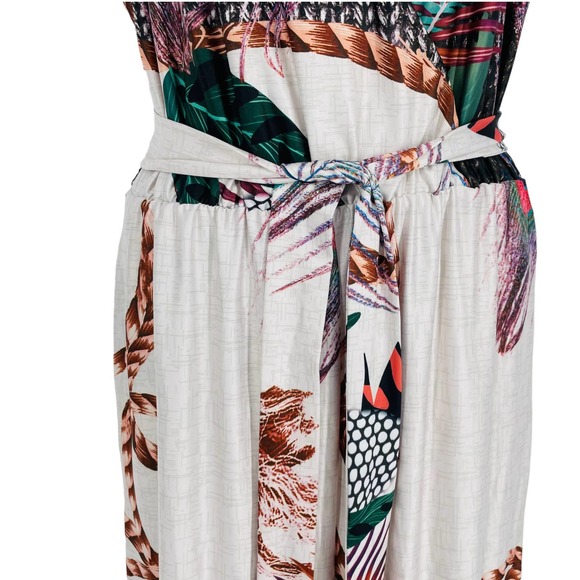 CBR Women Small V Neck Peacock Print Slit Casual Beach Spaghetti Strap Jumpsuit - Picture 4 of 9